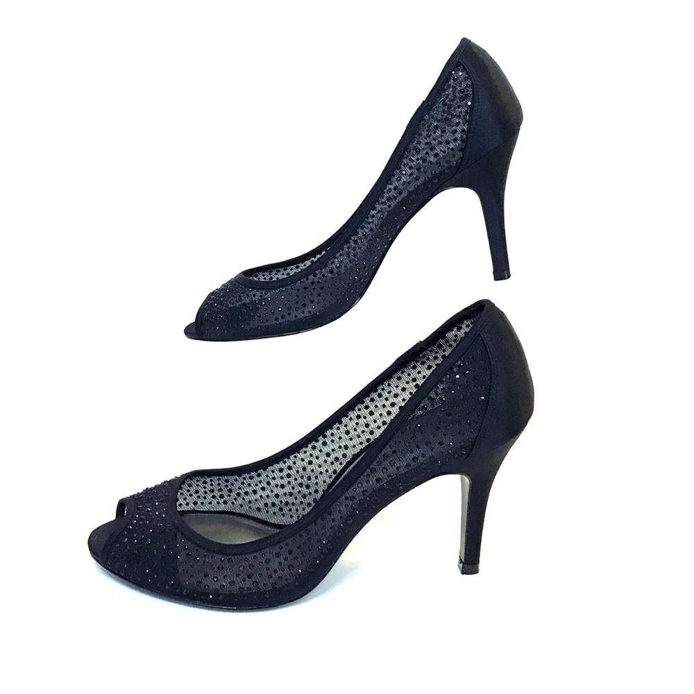 Adrianna Papell-Black, Sparkly, Peep Toe pumps. Size 8.